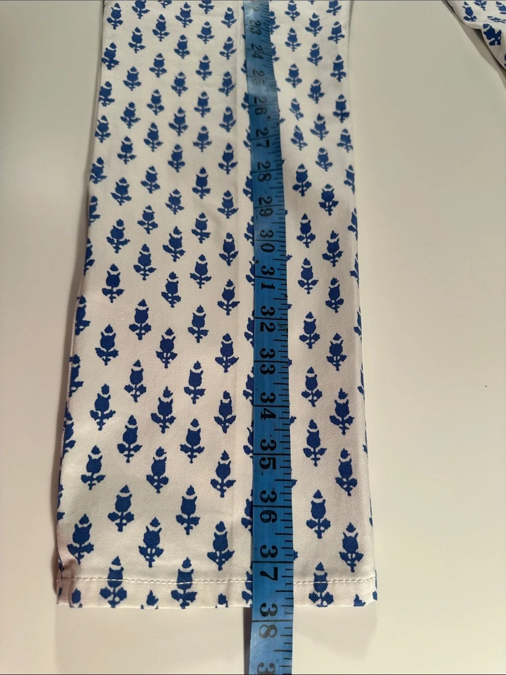 J. Crew Men’s Toothpick Ankle Jeans in White with Blue Print